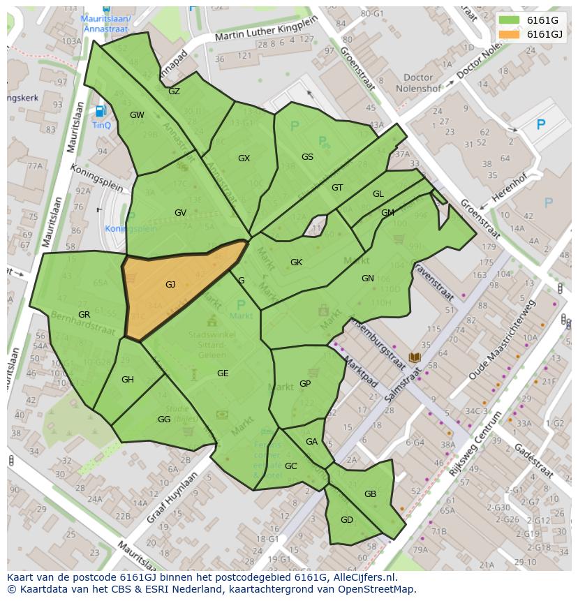 Afbeelding van het postcodegebied 6161 GJ op de kaart.