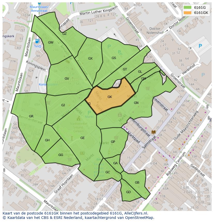 Afbeelding van het postcodegebied 6161 GK op de kaart.