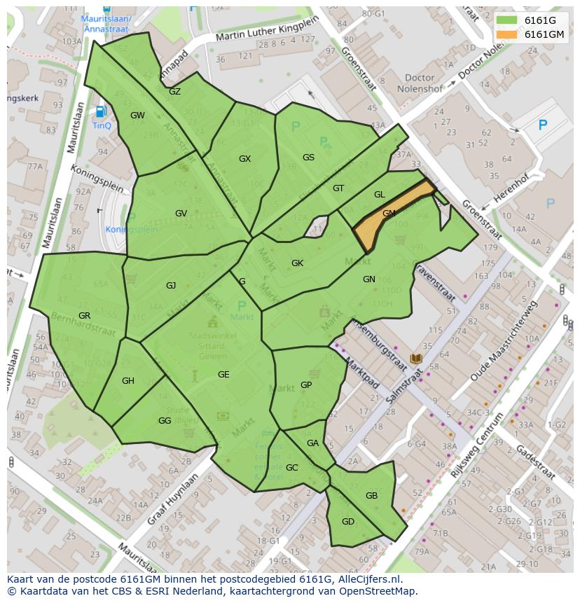 Afbeelding van het postcodegebied 6161 GM op de kaart.