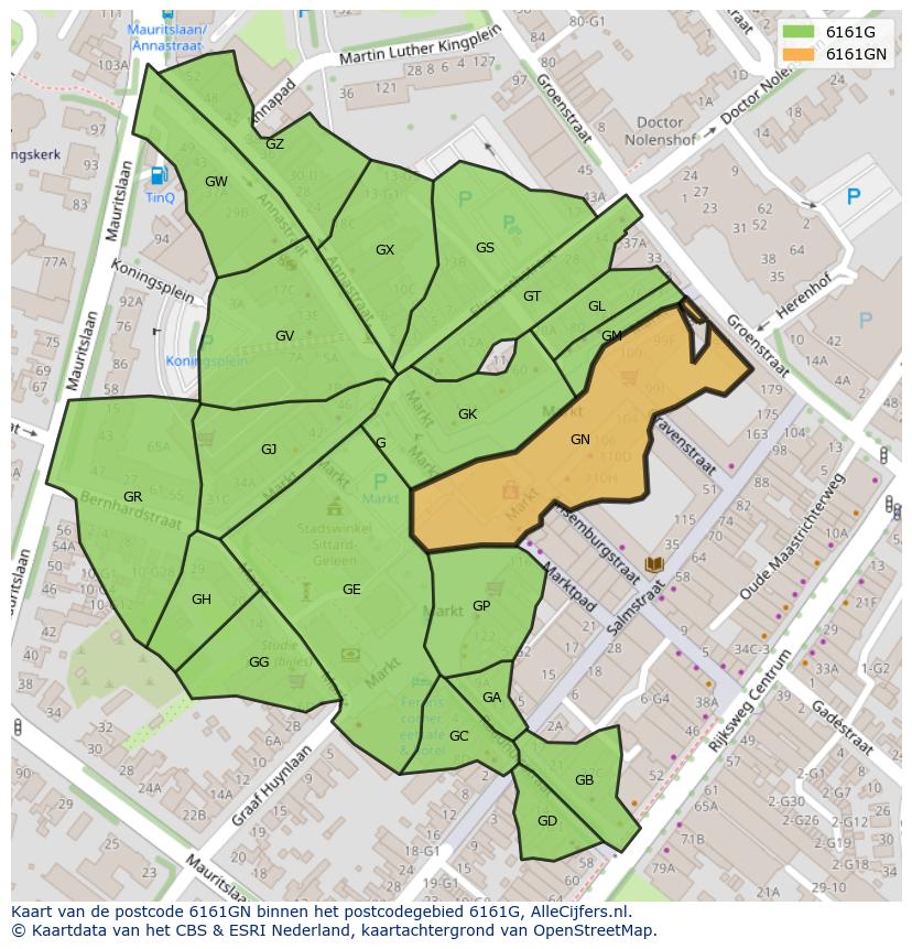 Afbeelding van het postcodegebied 6161 GN op de kaart.