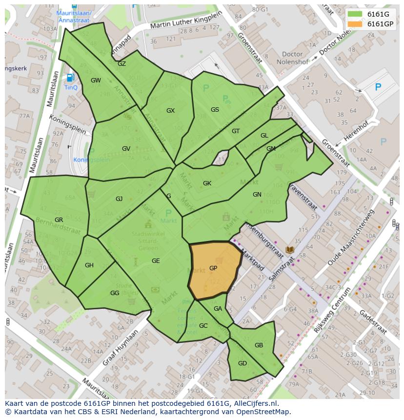 Afbeelding van het postcodegebied 6161 GP op de kaart.