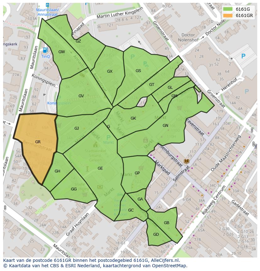 Afbeelding van het postcodegebied 6161 GR op de kaart.