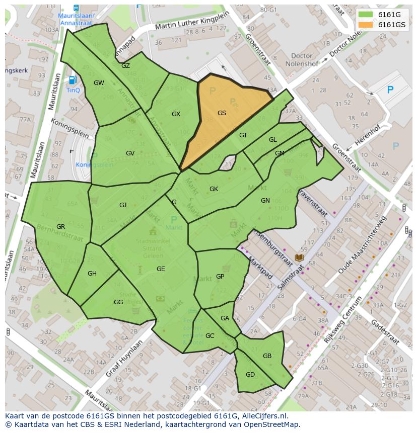Afbeelding van het postcodegebied 6161 GS op de kaart.