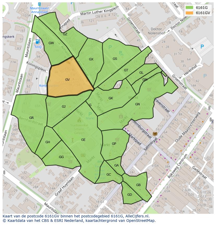 Afbeelding van het postcodegebied 6161 GV op de kaart.