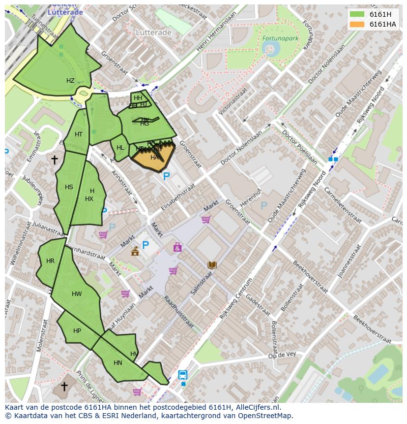 Afbeelding van het postcodegebied 6161 HA op de kaart.