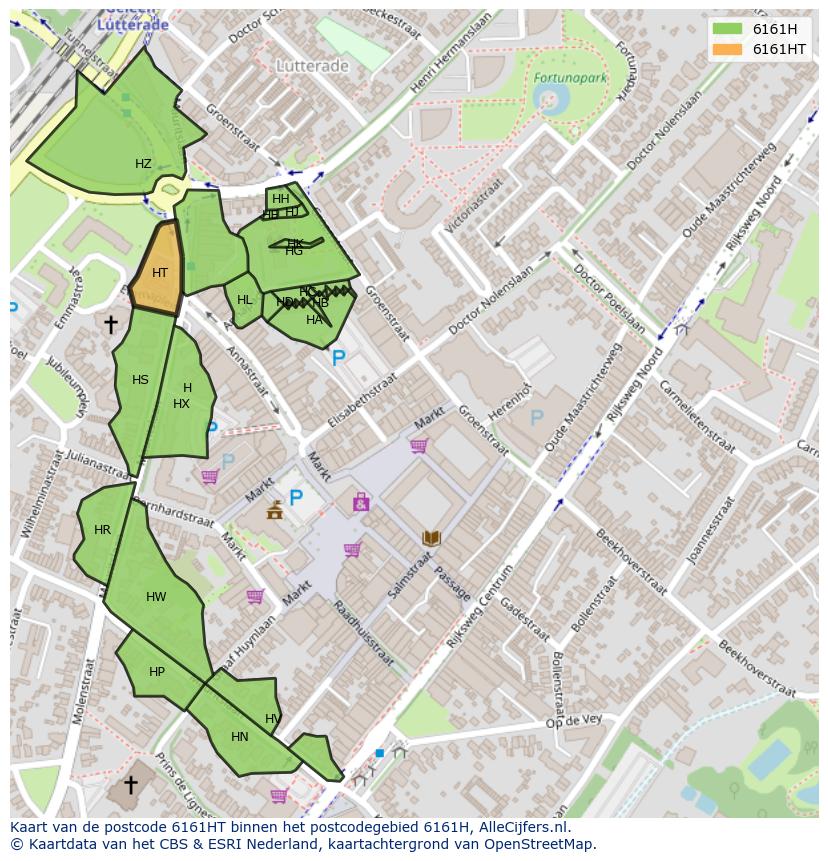 Afbeelding van het postcodegebied 6161 HT op de kaart.