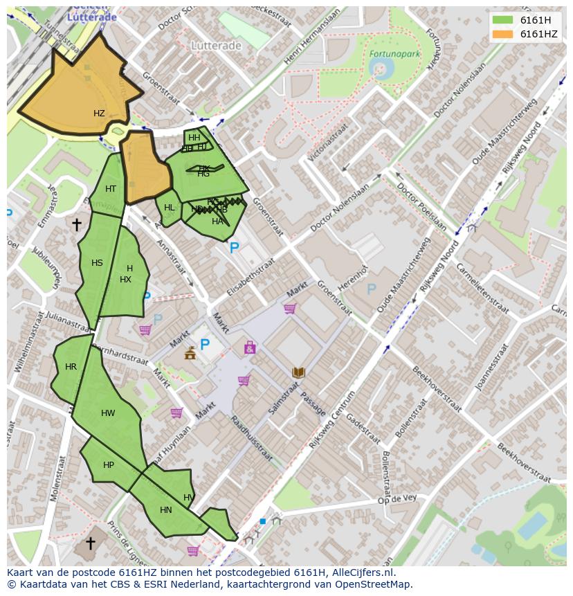 Afbeelding van het postcodegebied 6161 HZ op de kaart.