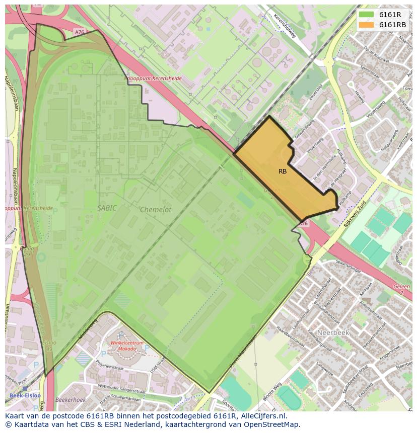 Afbeelding van het postcodegebied 6161 RB op de kaart.