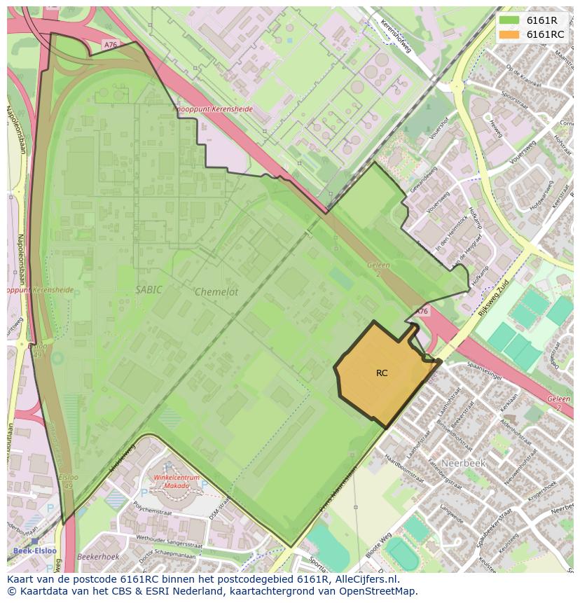 Afbeelding van het postcodegebied 6161 RC op de kaart.
