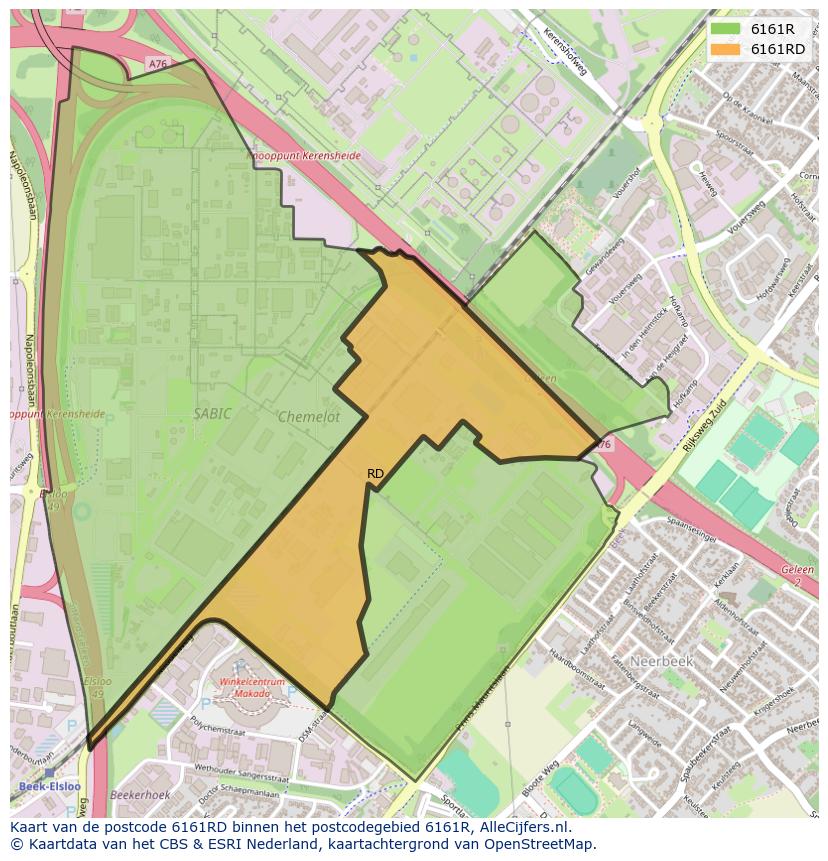 Afbeelding van het postcodegebied 6161 RD op de kaart.