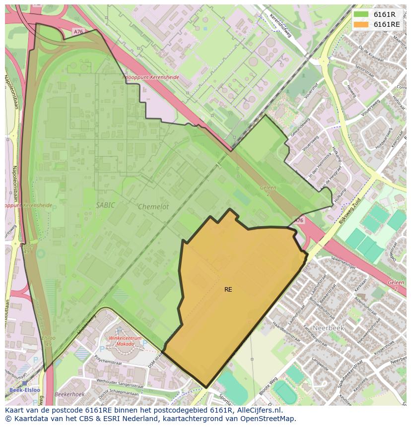 Afbeelding van het postcodegebied 6161 RE op de kaart.