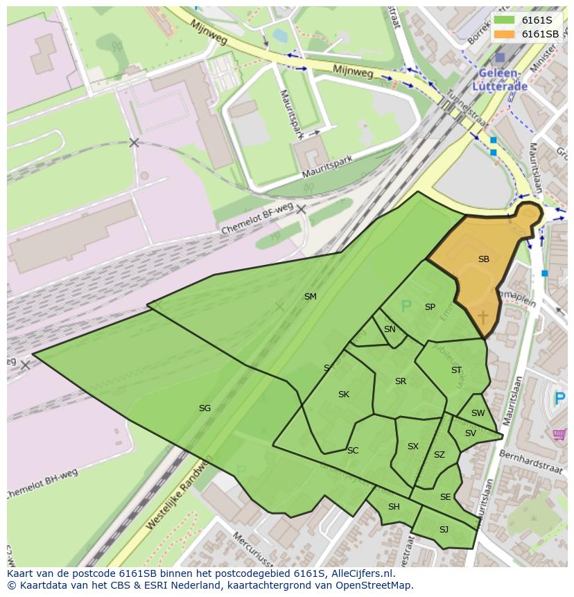 Afbeelding van het postcodegebied 6161 SB op de kaart.