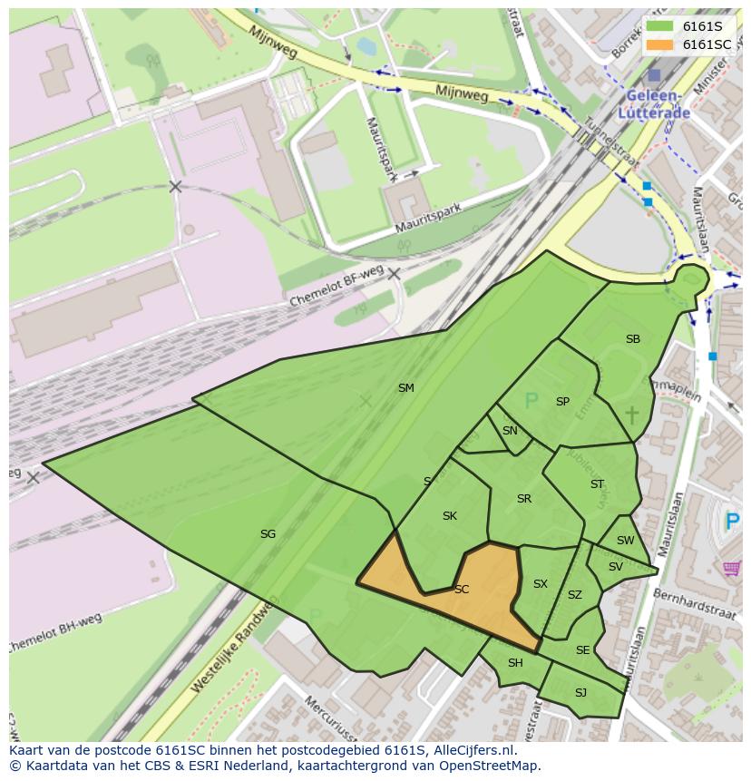 Afbeelding van het postcodegebied 6161 SC op de kaart.