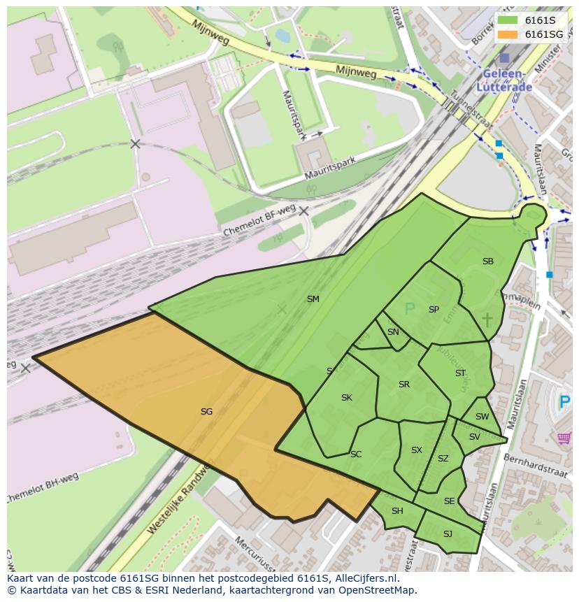 Afbeelding van het postcodegebied 6161 SG op de kaart.