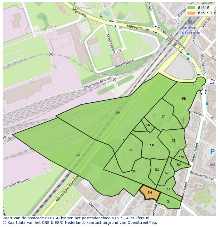 Afbeelding van het postcodegebied 6161 SH op de kaart.