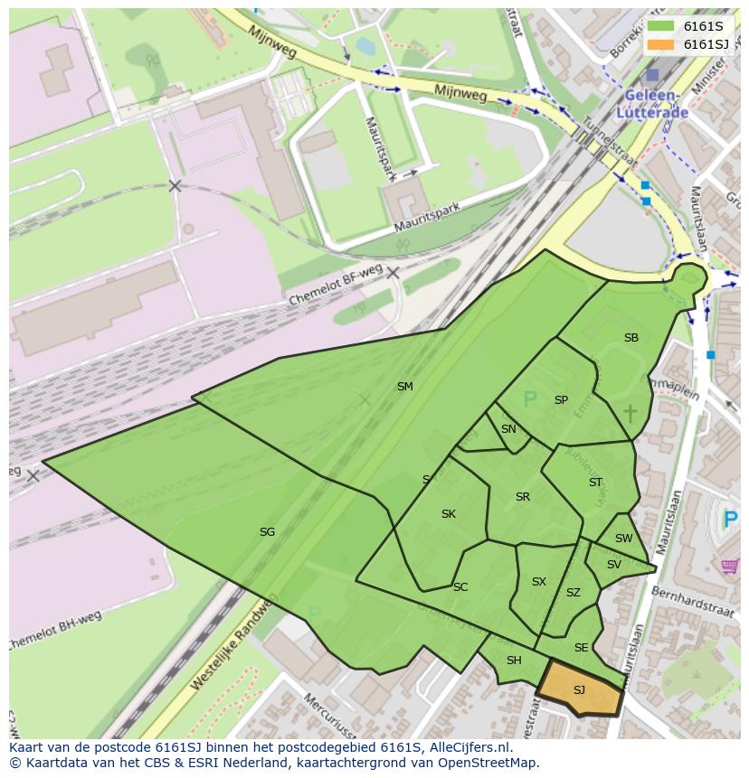 Afbeelding van het postcodegebied 6161 SJ op de kaart.