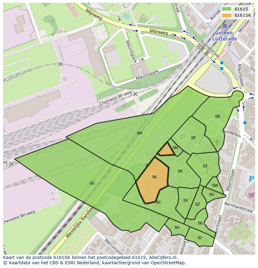 Afbeelding van het postcodegebied 6161 SK op de kaart.