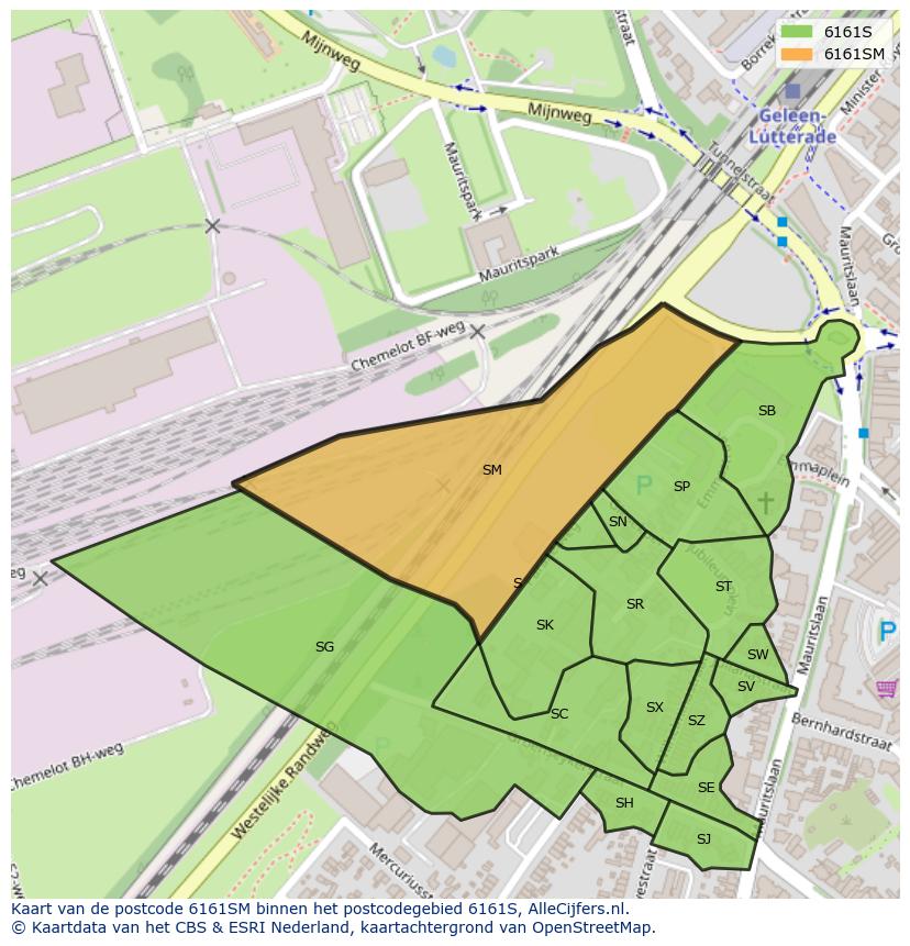 Afbeelding van het postcodegebied 6161 SM op de kaart.