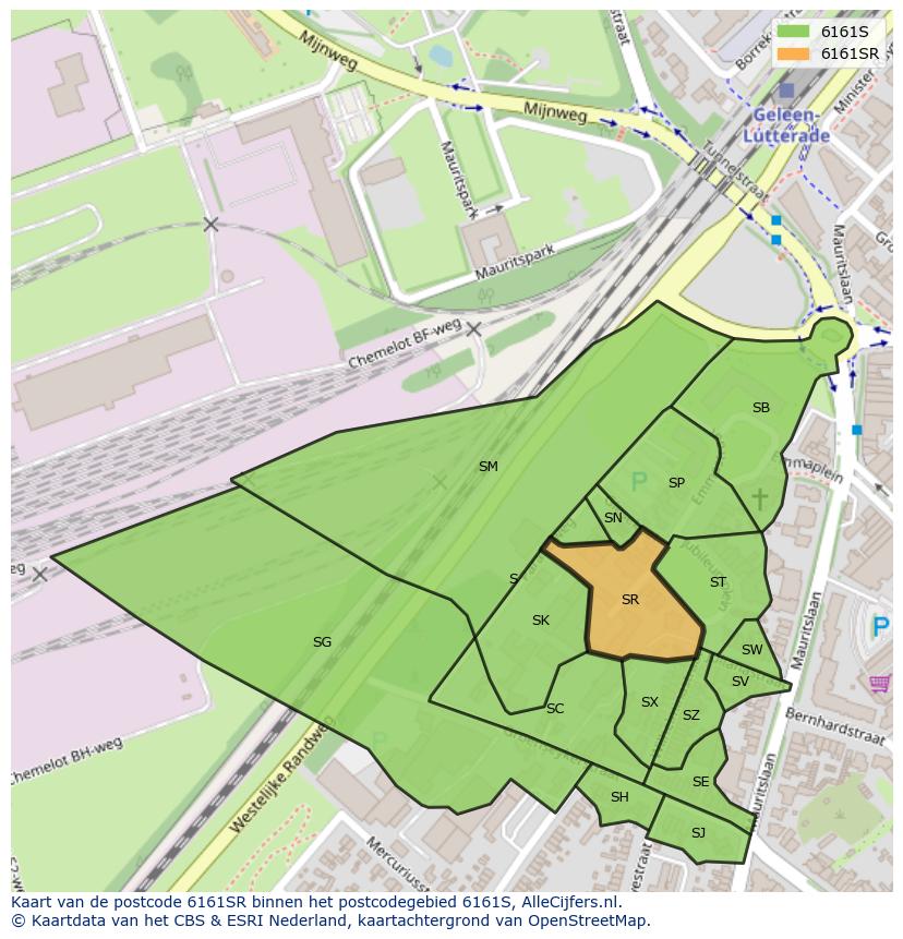 Afbeelding van het postcodegebied 6161 SR op de kaart.