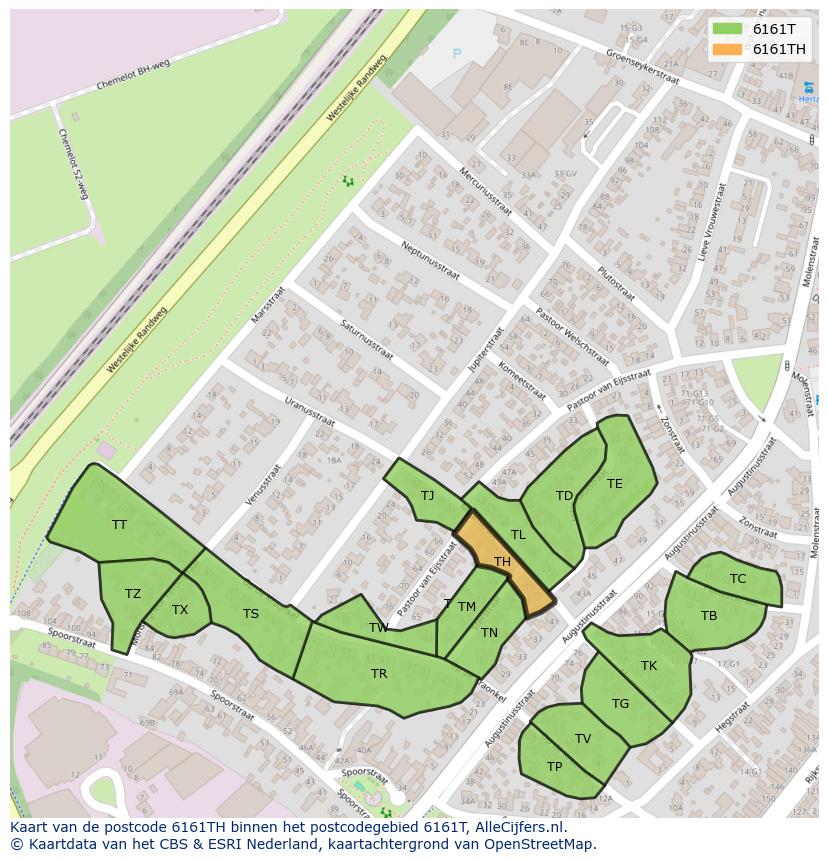 Afbeelding van het postcodegebied 6161 TH op de kaart.