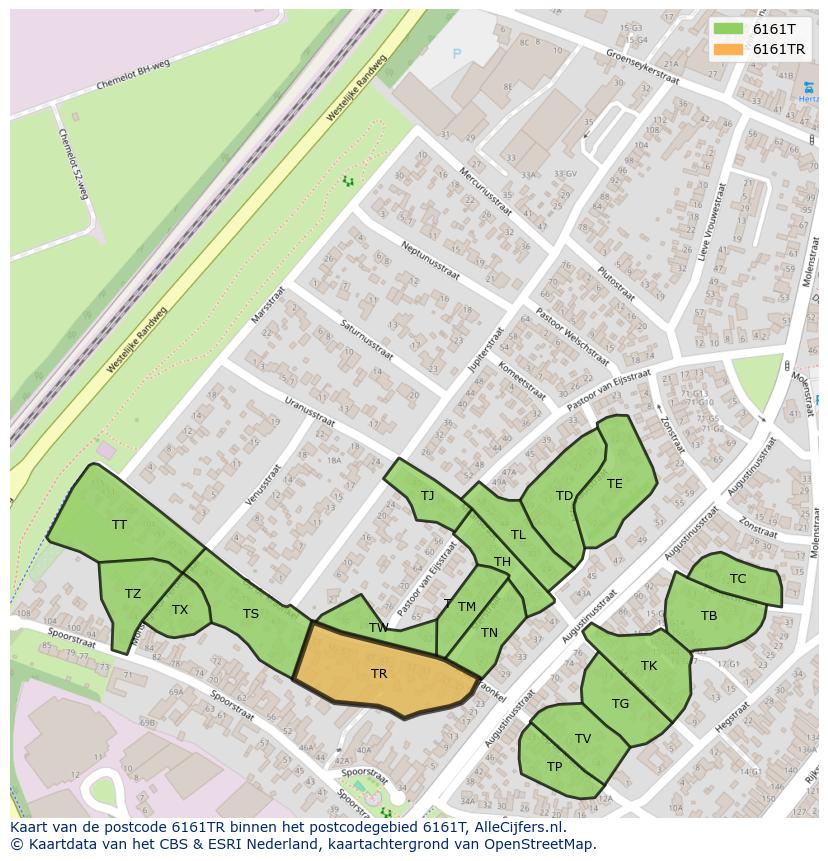 Afbeelding van het postcodegebied 6161 TR op de kaart.