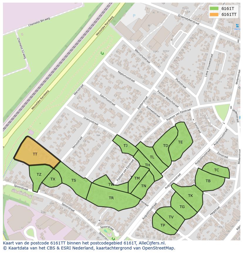 Afbeelding van het postcodegebied 6161 TT op de kaart.