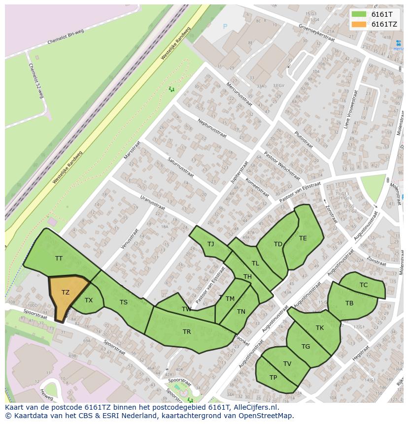 Afbeelding van het postcodegebied 6161 TZ op de kaart.