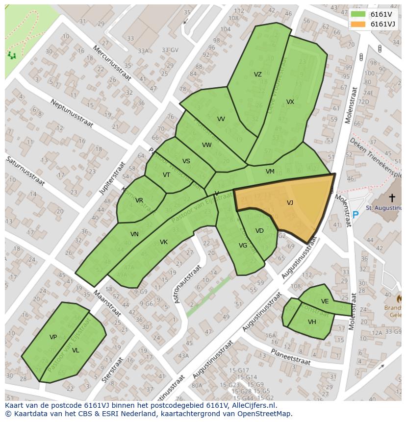 Afbeelding van het postcodegebied 6161 VJ op de kaart.