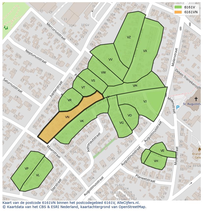 Afbeelding van het postcodegebied 6161 VN op de kaart.