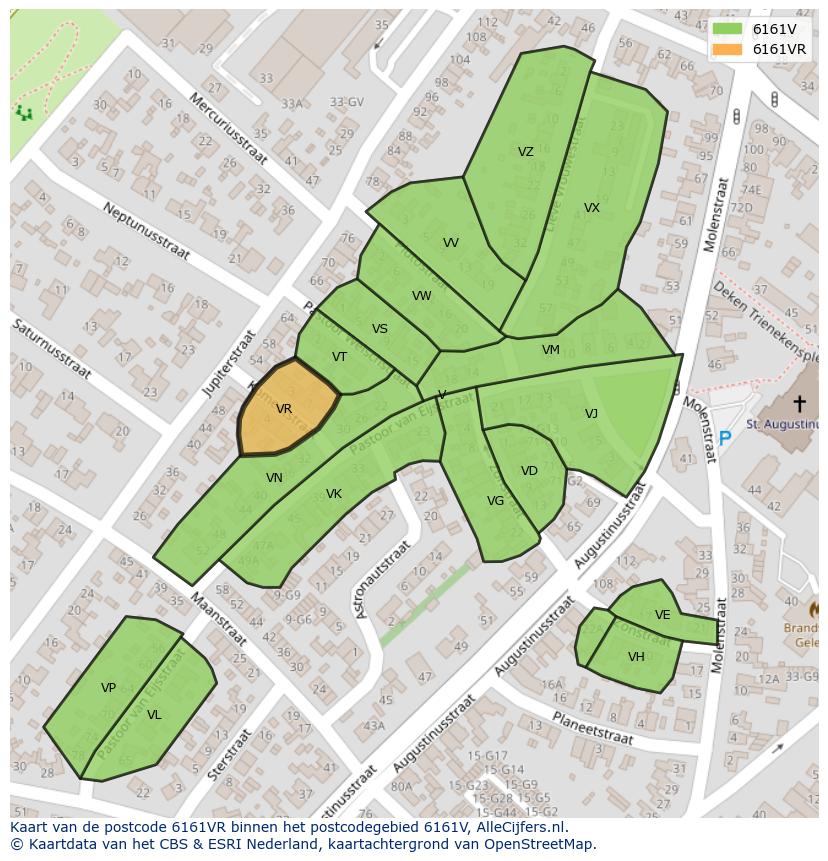 Afbeelding van het postcodegebied 6161 VR op de kaart.