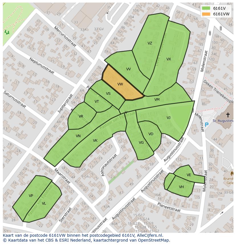 Afbeelding van het postcodegebied 6161 VW op de kaart.