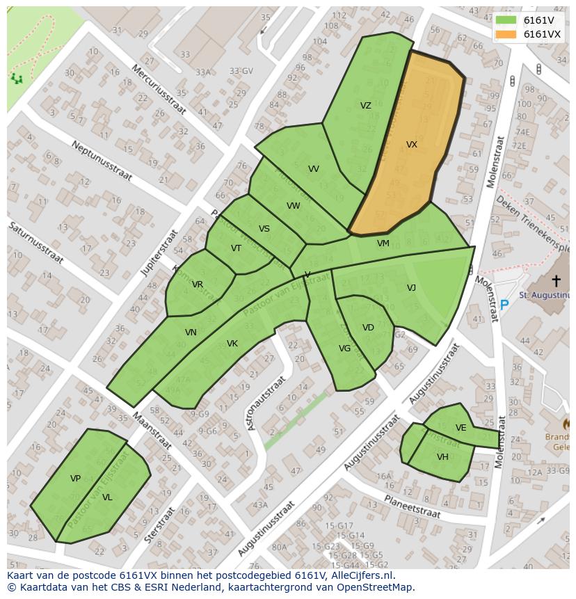Afbeelding van het postcodegebied 6161 VX op de kaart.