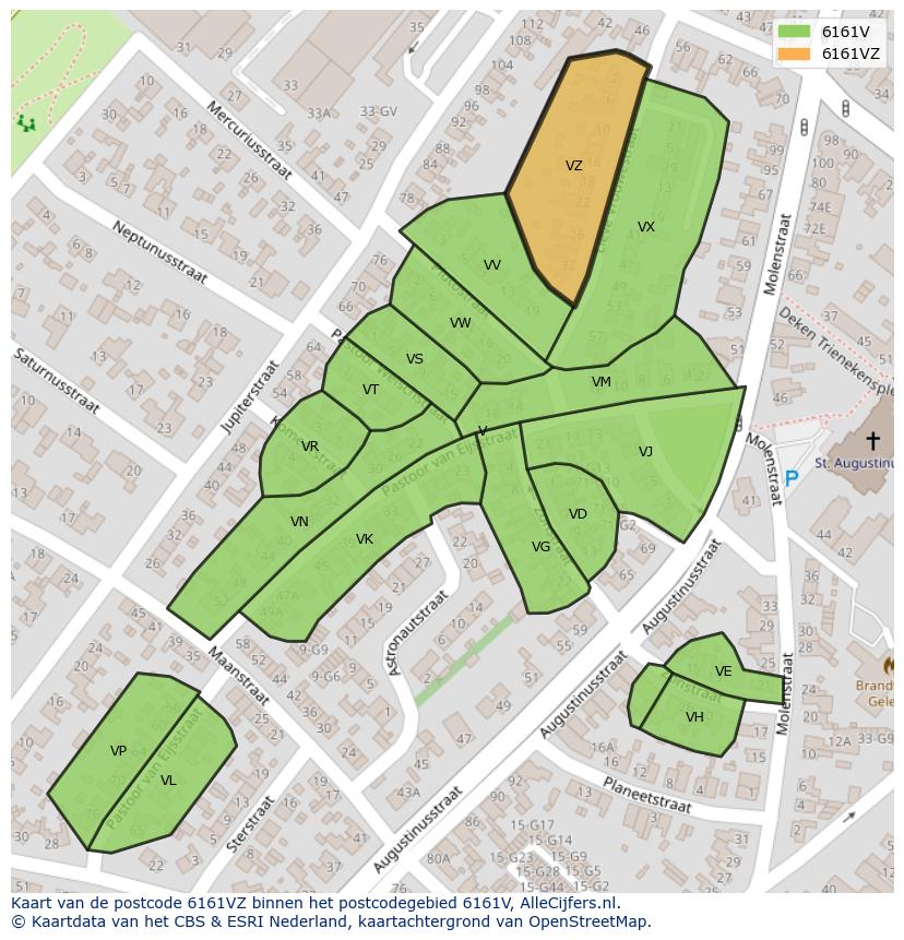 Afbeelding van het postcodegebied 6161 VZ op de kaart.