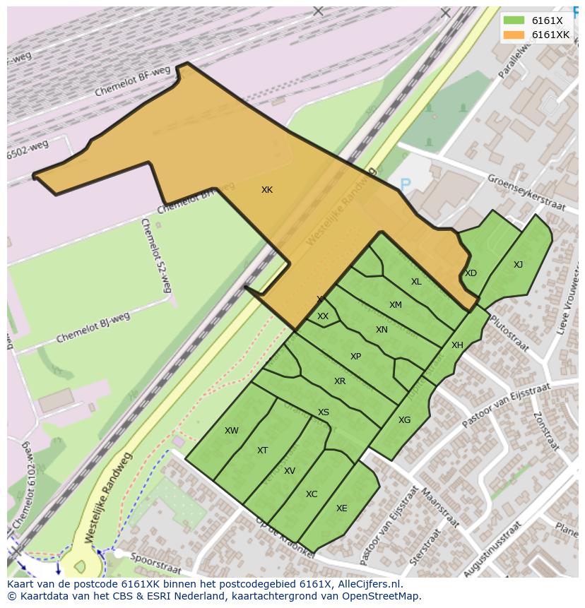 Afbeelding van het postcodegebied 6161 XK op de kaart.
