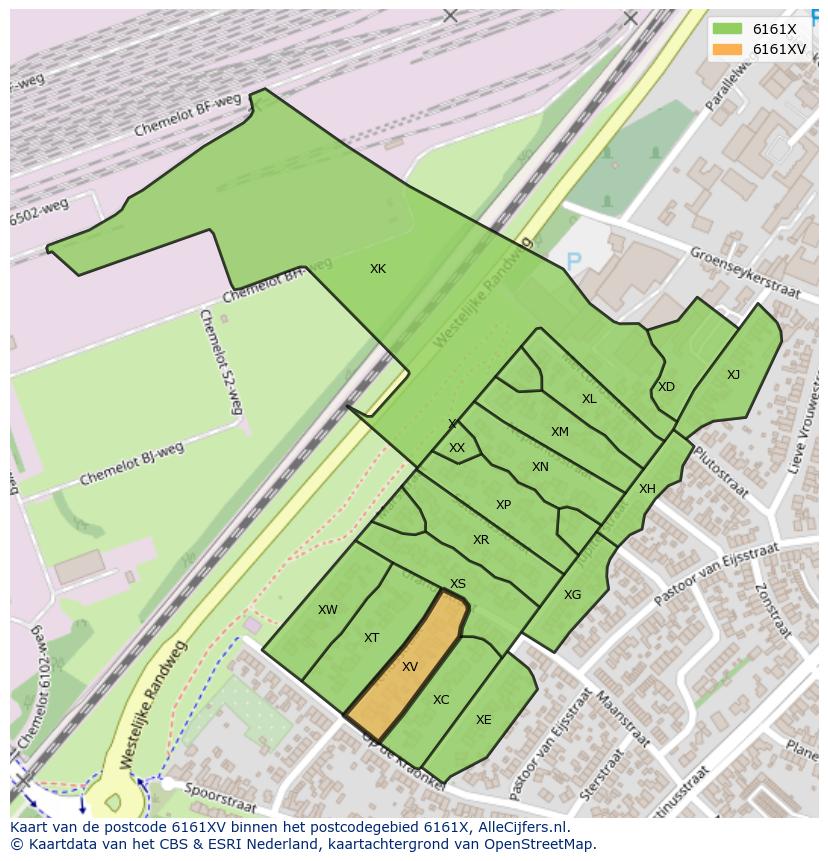 Afbeelding van het postcodegebied 6161 XV op de kaart.