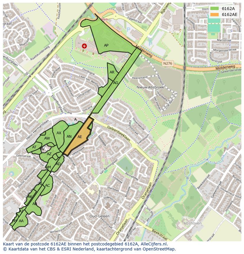 Afbeelding van het postcodegebied 6162 AE op de kaart.