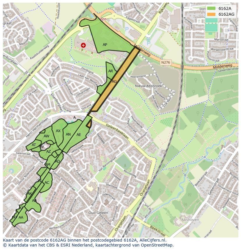 Afbeelding van het postcodegebied 6162 AG op de kaart.