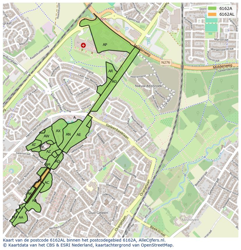 Afbeelding van het postcodegebied 6162 AL op de kaart.
