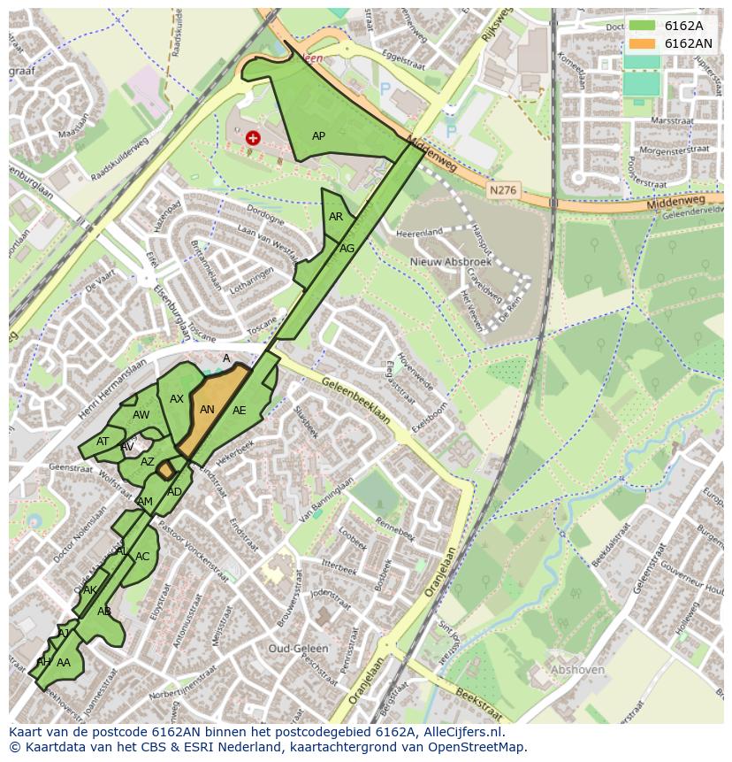 Afbeelding van het postcodegebied 6162 AN op de kaart.
