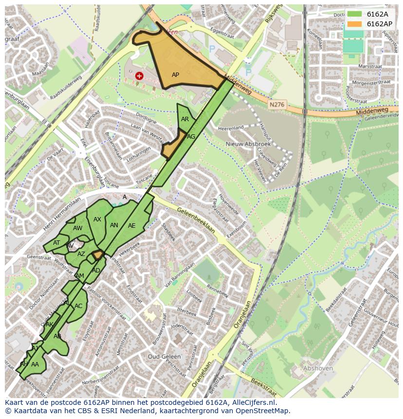 Afbeelding van het postcodegebied 6162 AP op de kaart.