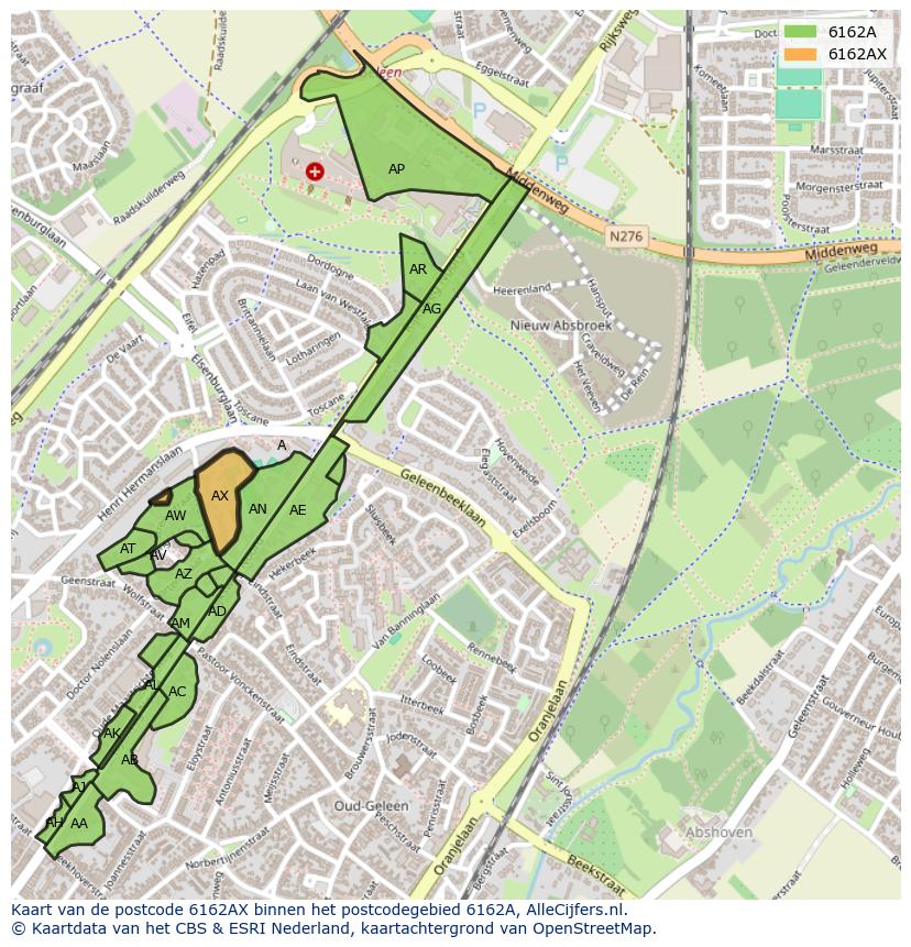 Afbeelding van het postcodegebied 6162 AX op de kaart.