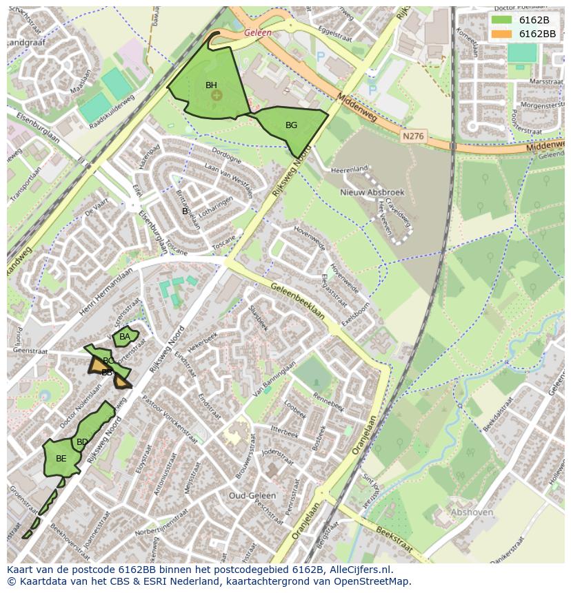 Afbeelding van het postcodegebied 6162 BB op de kaart.