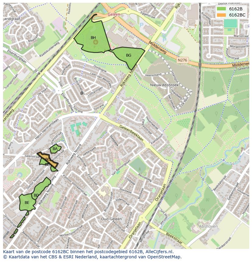 Afbeelding van het postcodegebied 6162 BC op de kaart.