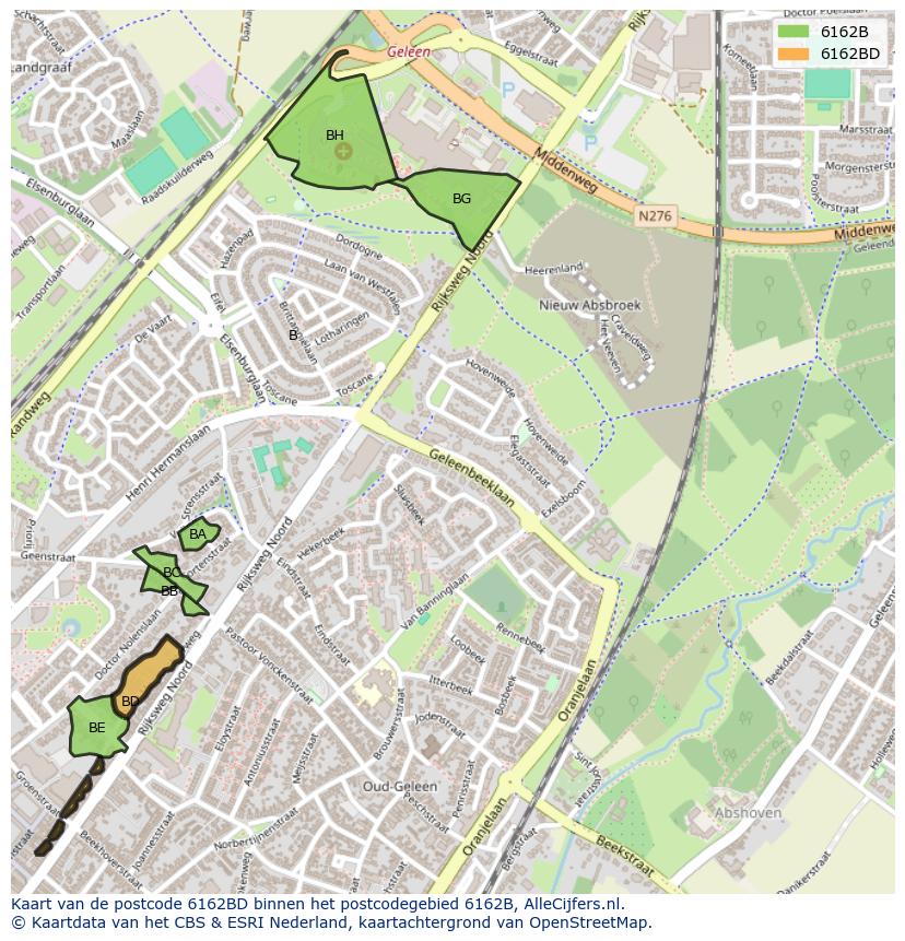 Afbeelding van het postcodegebied 6162 BD op de kaart.
