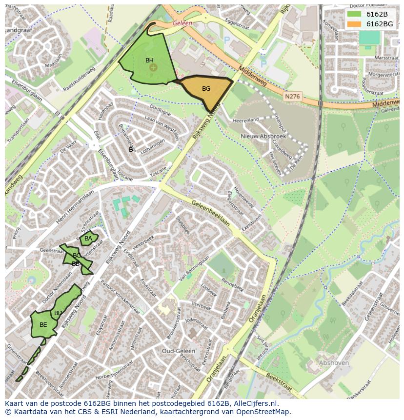 Afbeelding van het postcodegebied 6162 BG op de kaart.