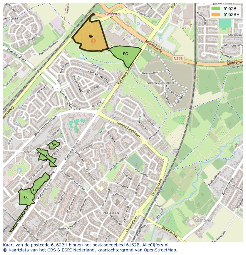 Afbeelding van het postcodegebied 6162 BH op de kaart.