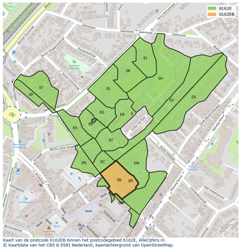 Afbeelding van het postcodegebied 6162 EB op de kaart.