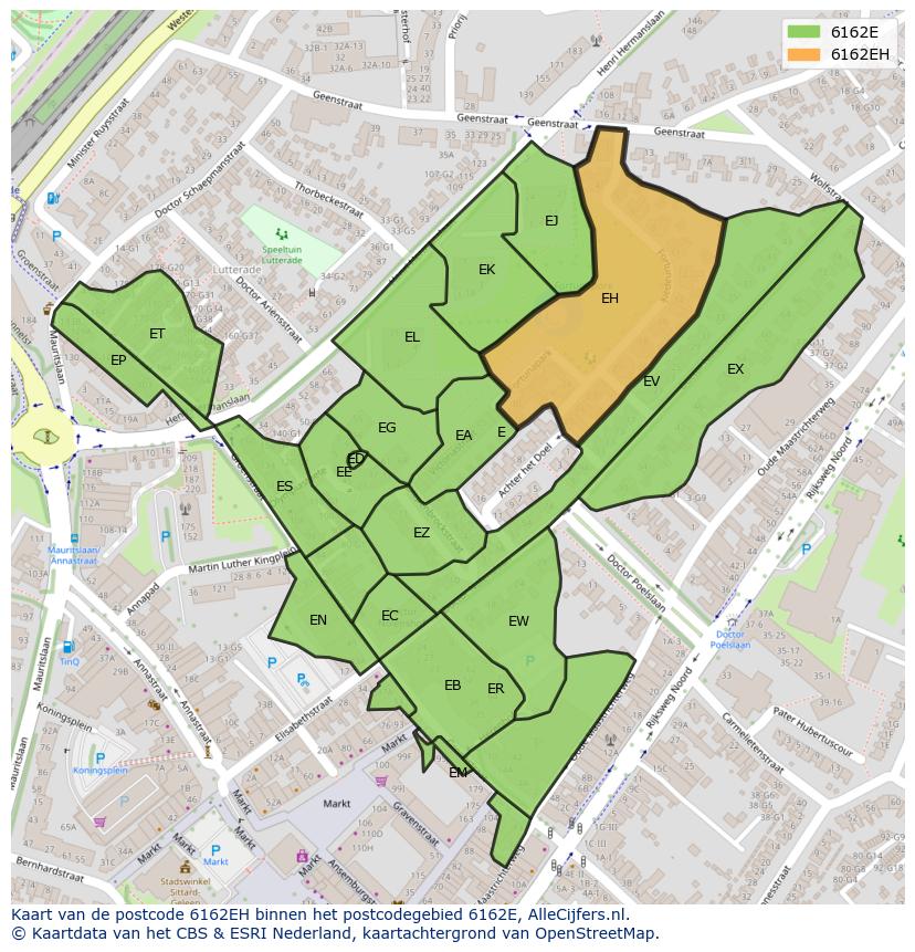 Afbeelding van het postcodegebied 6162 EH op de kaart.