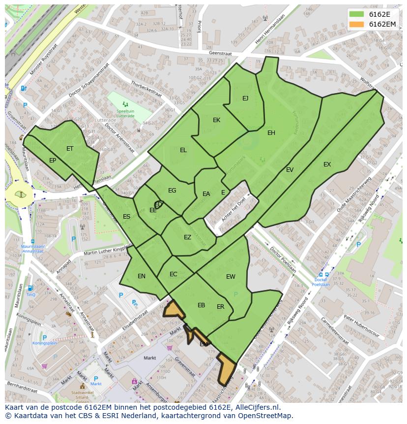 Afbeelding van het postcodegebied 6162 EM op de kaart.