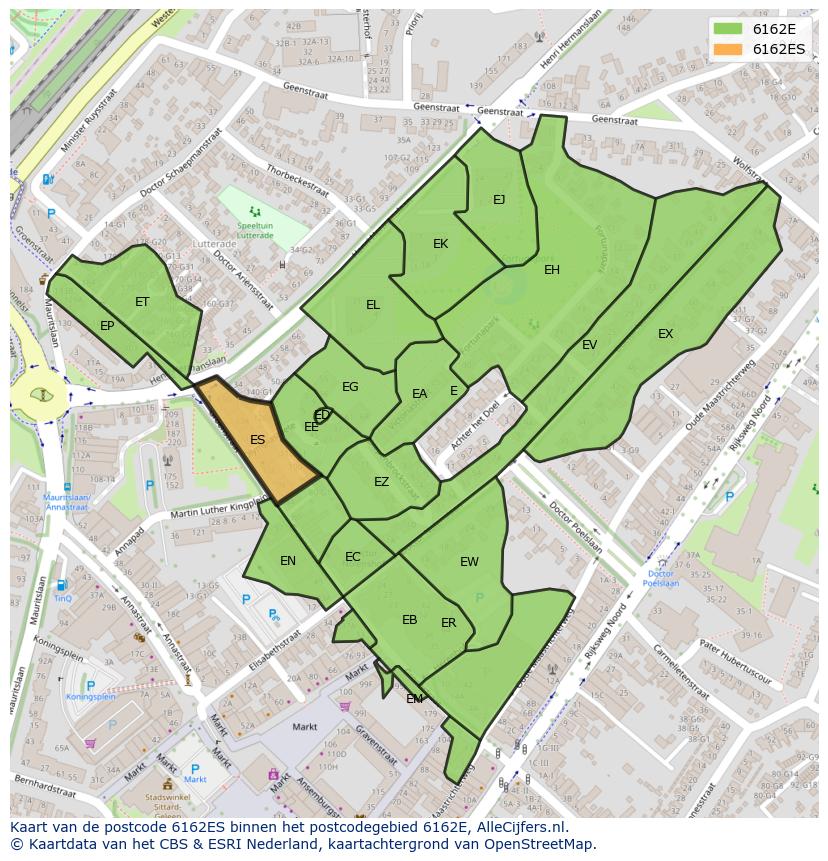 Afbeelding van het postcodegebied 6162 ES op de kaart.
